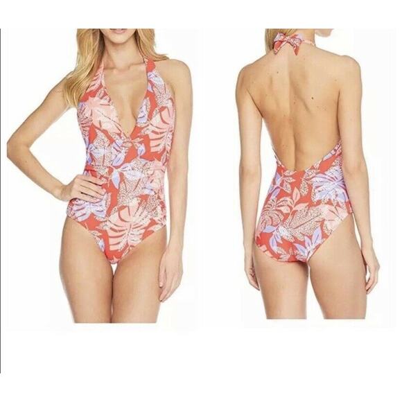 Red Carter Swimsuit Women's size Small Red Tropical Floral V Neck One Piece New - Picture 10 of 16